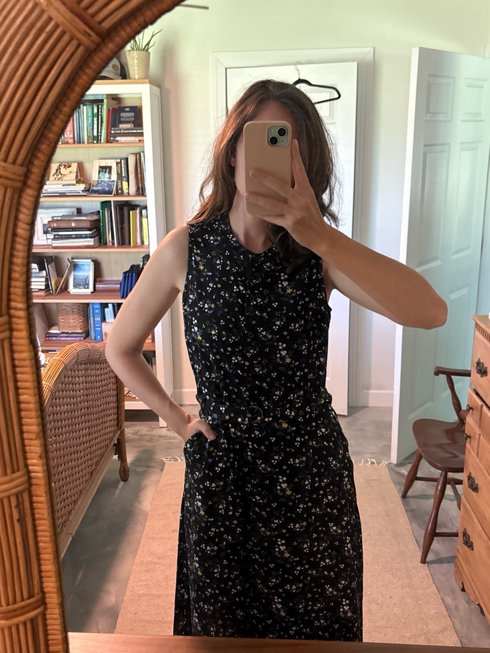 Banana republic Black floral maxi dress with small white colorful floral print